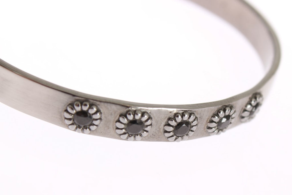 Black Crystal 925 Silver Bangle Bracelet - m