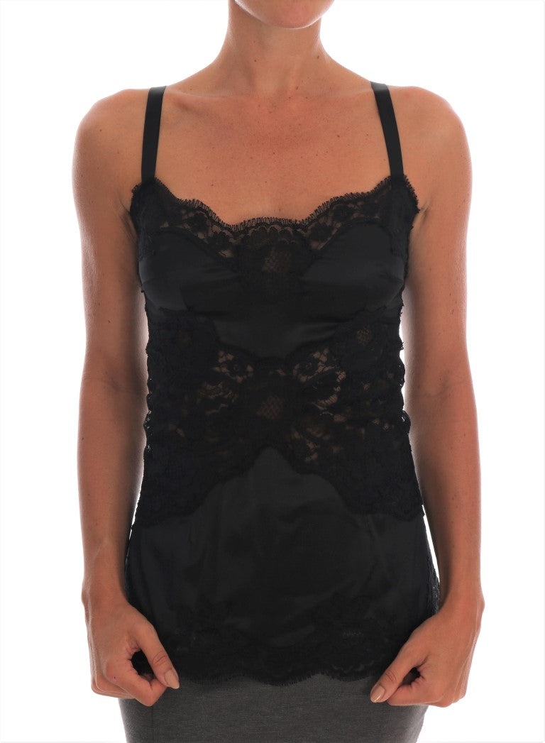 Black Silk Stretch Lace Top - it4-l
