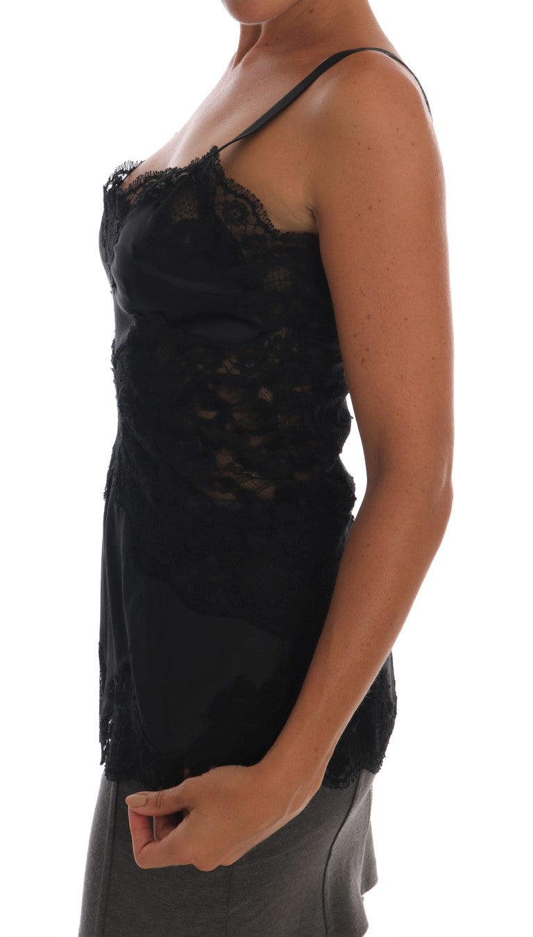 Black Silk Stretch Lace Top - it4-l
