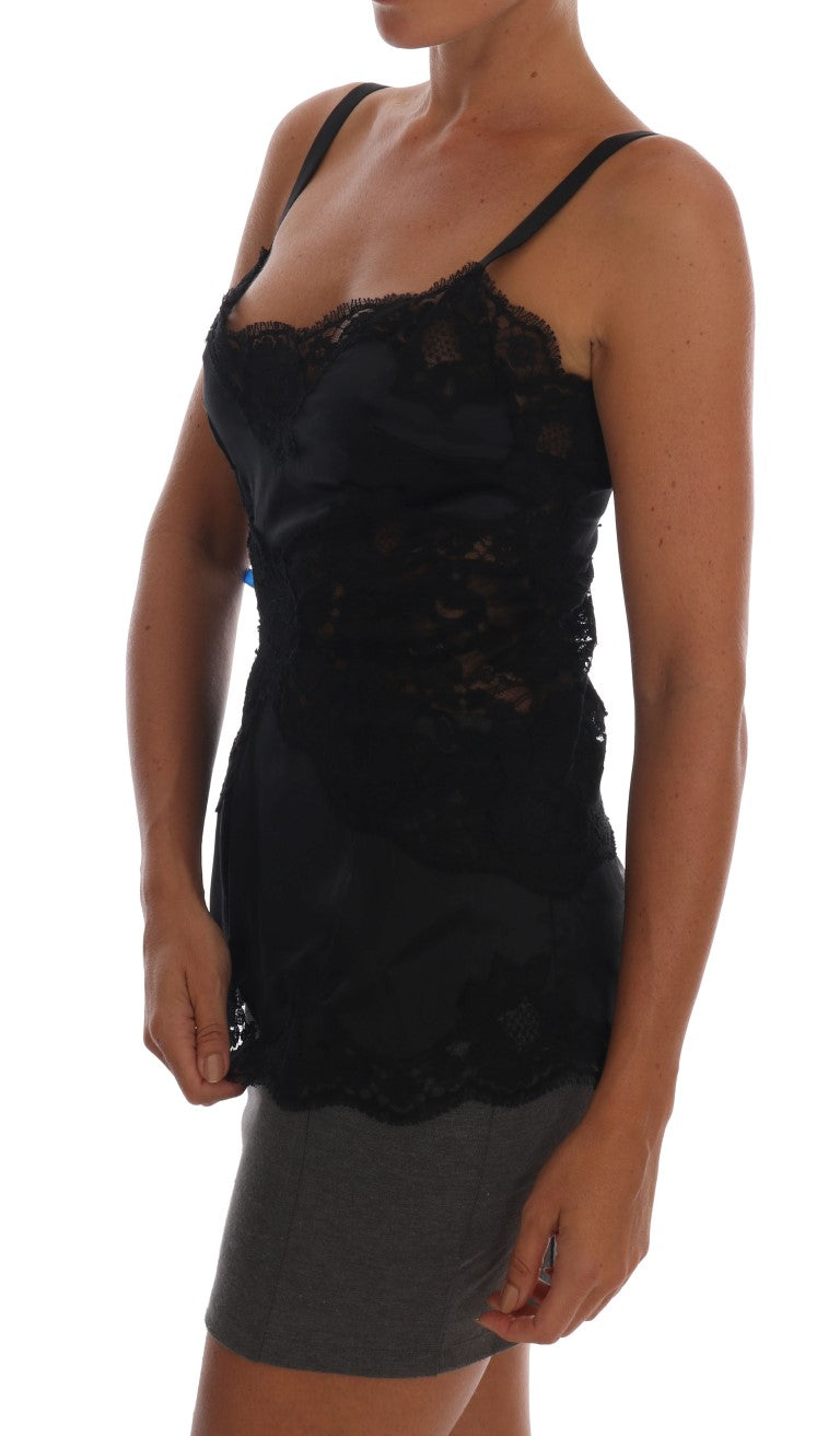 Black Silk Stretch Lace Top - it4-l
