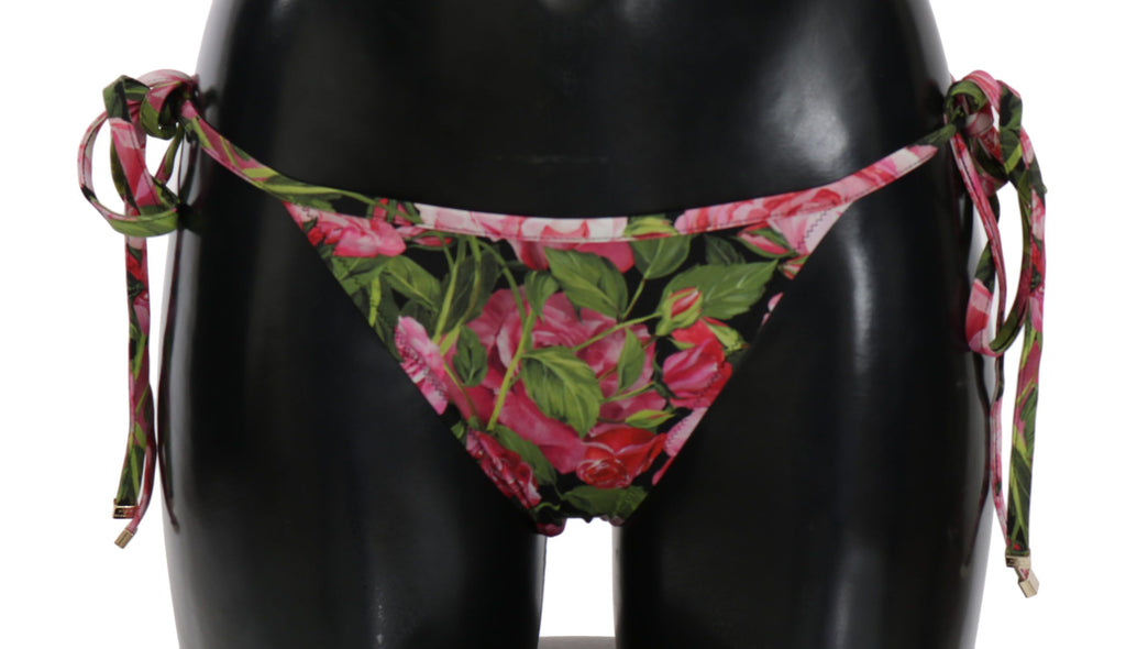 Black Pink Rose Print Bottom Bikini Beachwear - it4-l