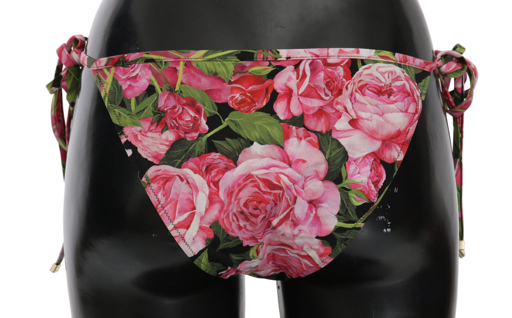 Black Pink Rose Print Bottom Bikini Beachwear - it4-l
