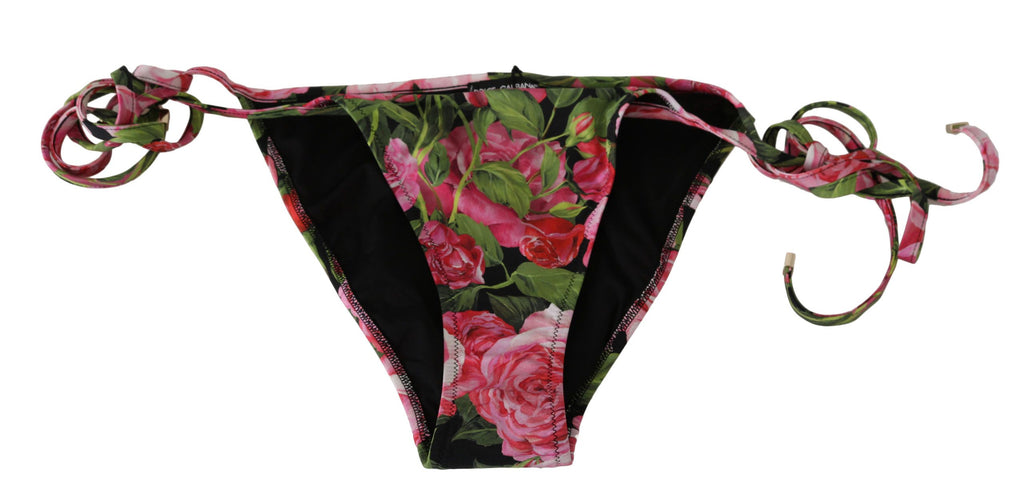 Black Pink Rose Print Bottom Bikini Beachwear - it4-l