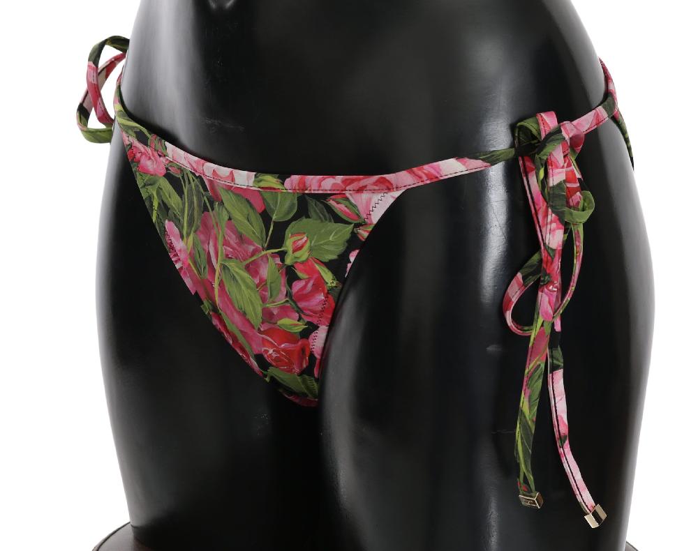 Black Pink Rose Print Bottom Bikini Beachwear - it4-l