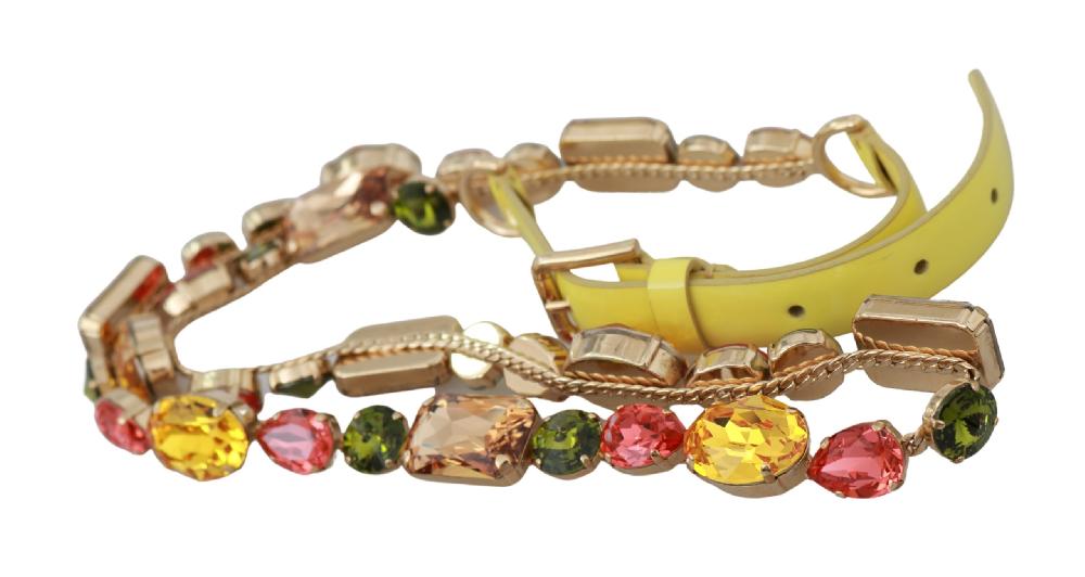 Yellow Gold Multicolor Crystals Waist Belt - 70-cm-28-inches