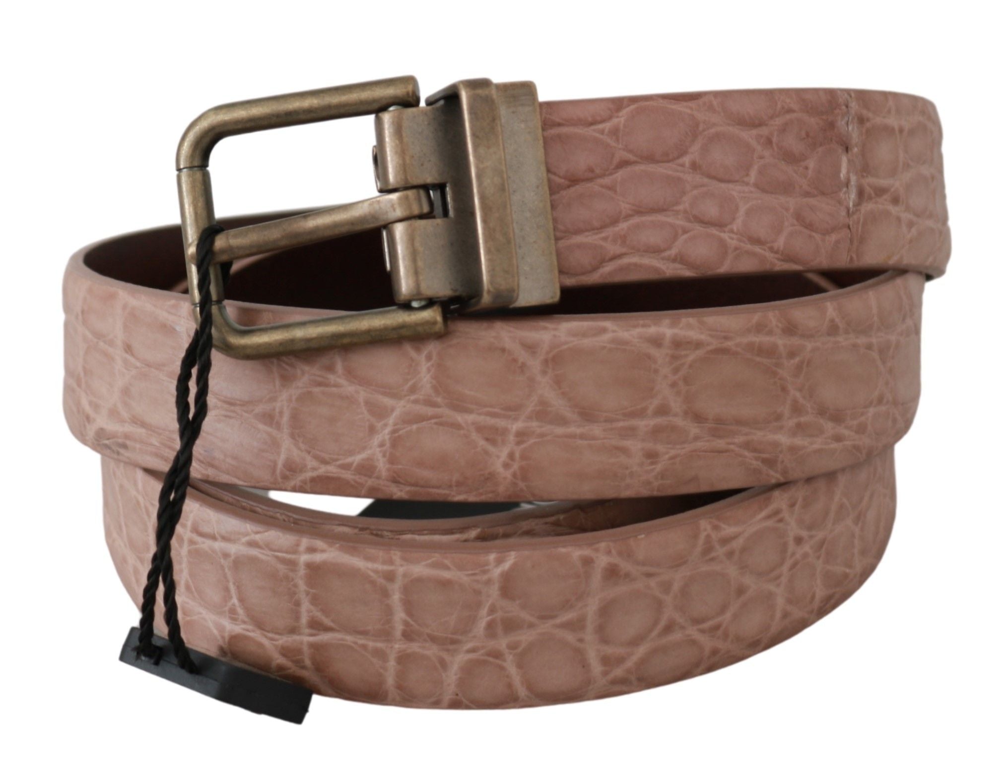 Beige Exotic Skin Gold Buckle Leather Belt - 105-cm-42-inches