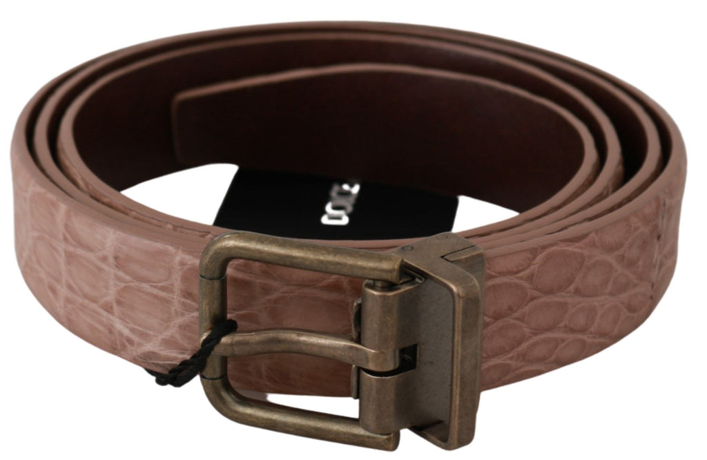Beige Exotic Skin Gold Buckle Leather Belt - 85-cm-34-inches