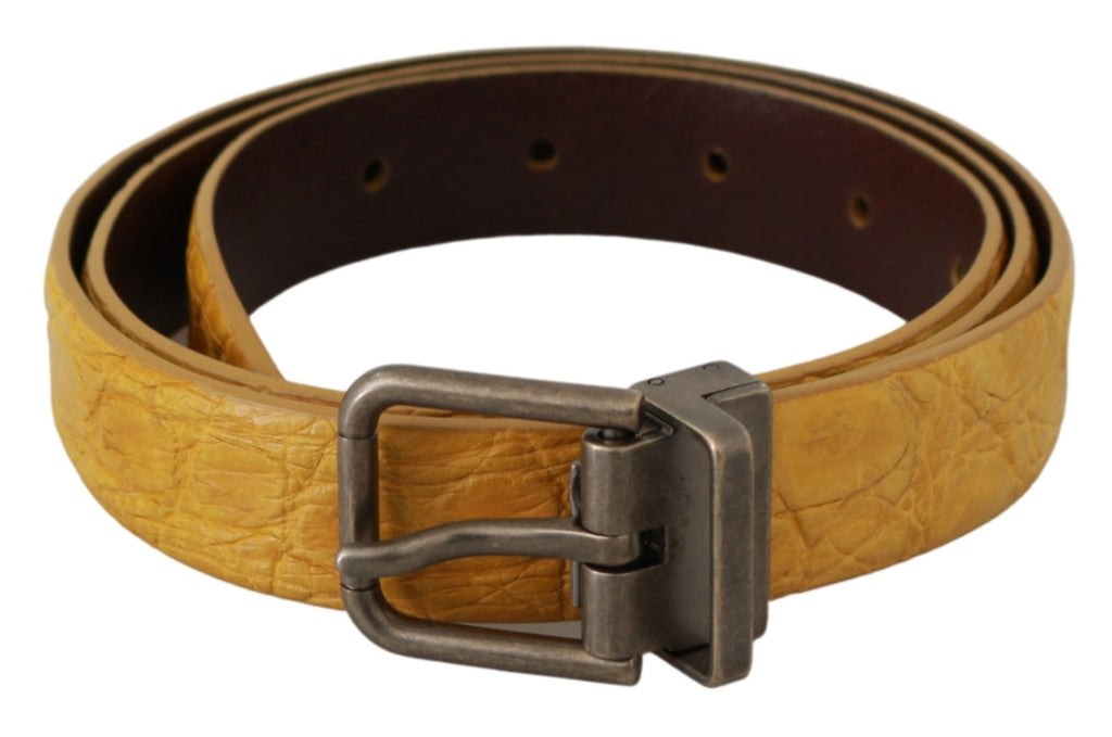 Yellow Exotic Skin Leather Grey Buckle Belt - 100-cm-40-inches