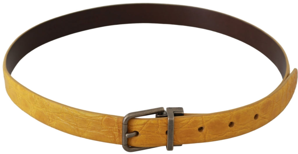 Yellow Exotic Skin Leather Grey Buckle Belt - 110-cm-44-inches