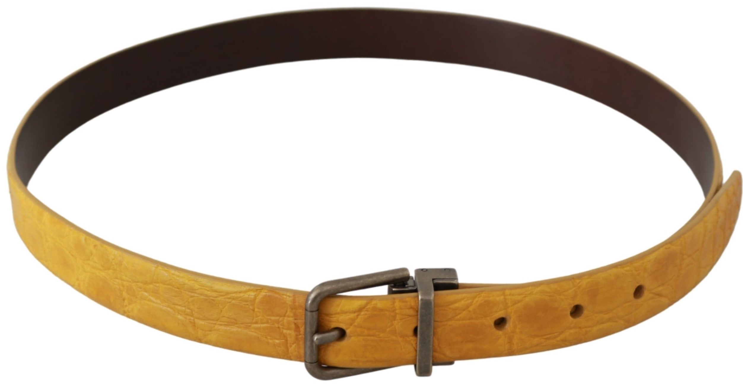 Yellow Exotic Skin Leather Grey Buckle Belt - 110-cm-44-inches