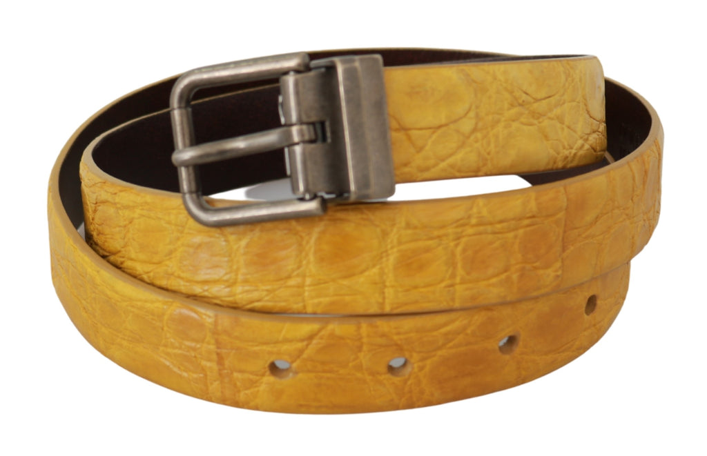 Yellow Exotic Skin Leather Grey Buckle Belt - 95-cm-38-inches