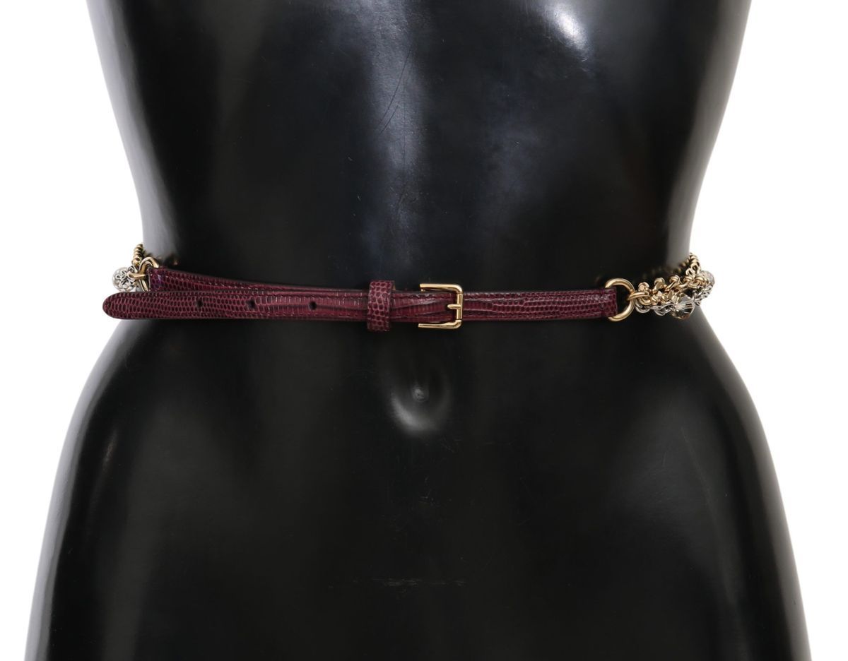 Purple Leather Gold Chain Crystal Waist Belt - 90-cm-36-inches