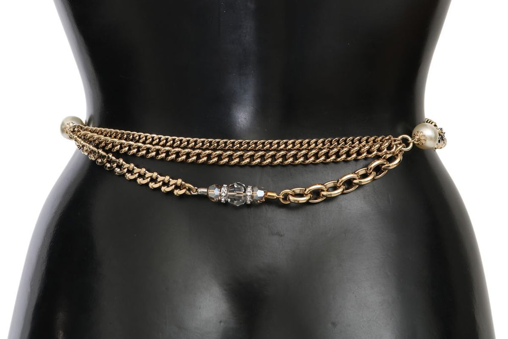 Purple Leather Gold Chain Crystal Waist Belt - 90-cm-36-inches