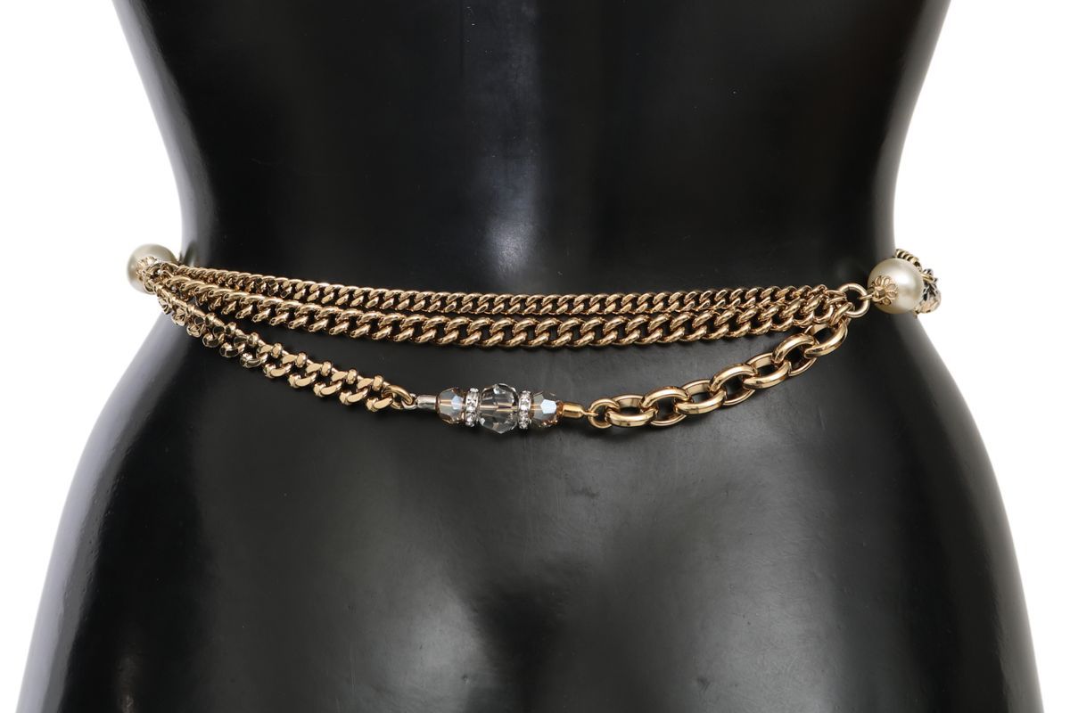 Purple Leather Gold Chain Crystal Waist Belt - 90-cm-36-inches