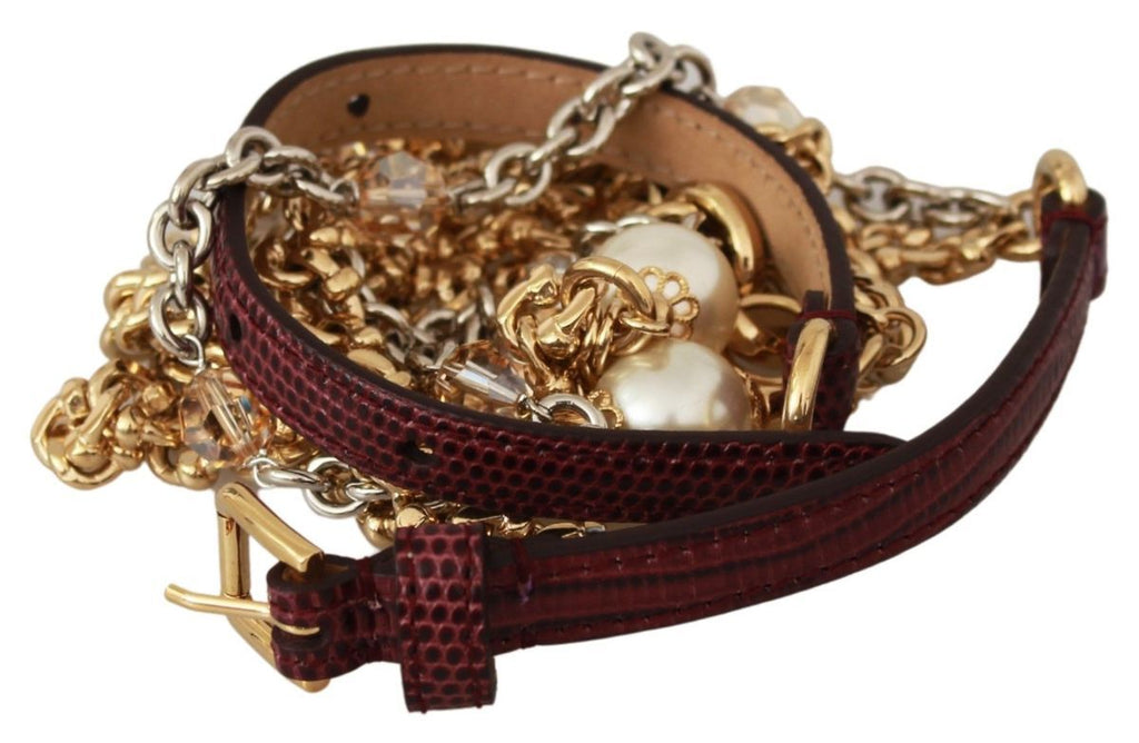 Purple Leather Gold Chain Crystal Waist Belt - 90-cm-36-inches