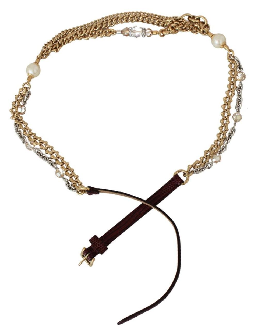 Purple Leather Gold Chain Crystal Waist Belt - 90-cm-36-inches