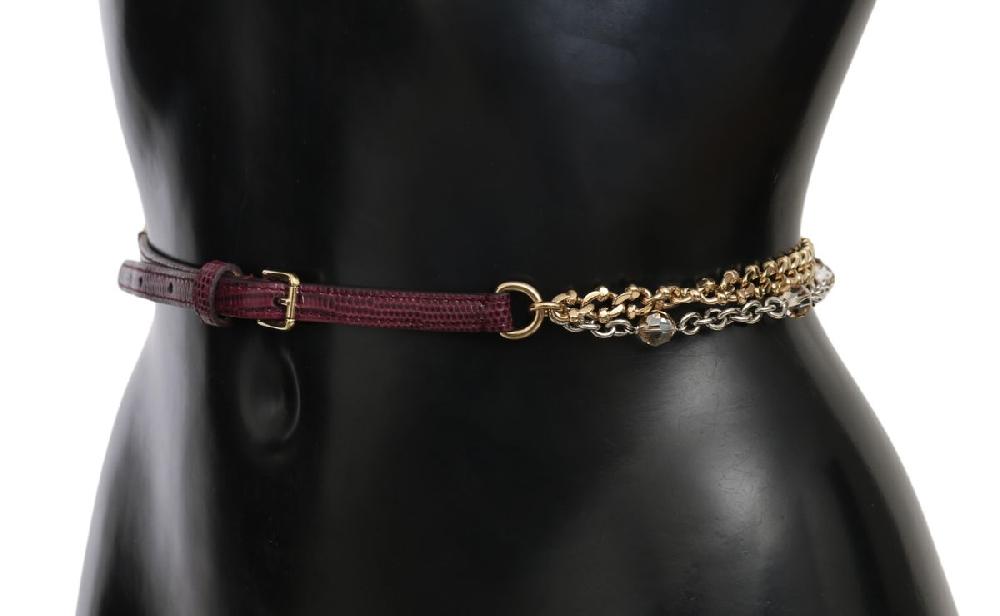 Purple Leather Gold Chain Crystal Waist Belt - 90-cm-36-inches