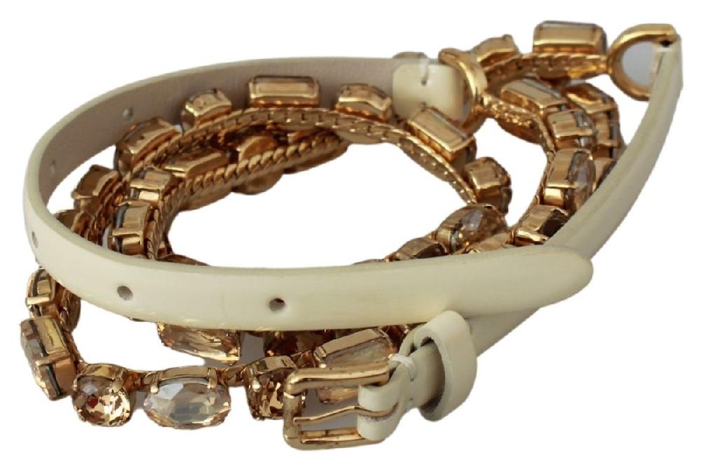 White Leather Crystals Waist Belt - 95-cm-38-inches