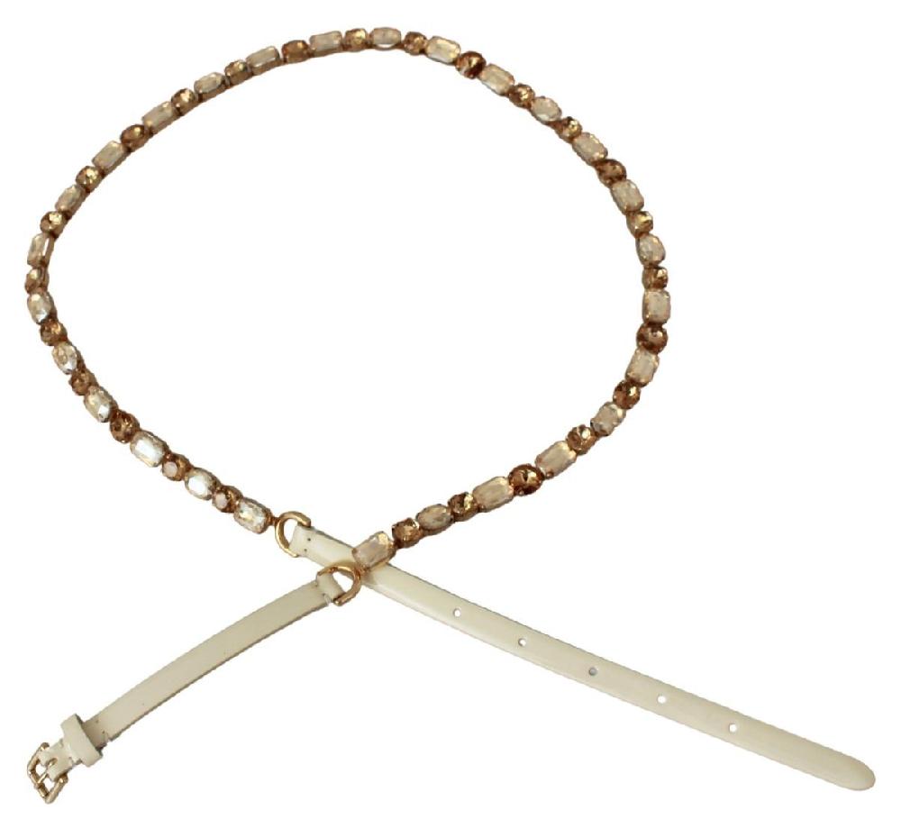 White Leather Crystals Waist Belt - 95-cm-38-inches