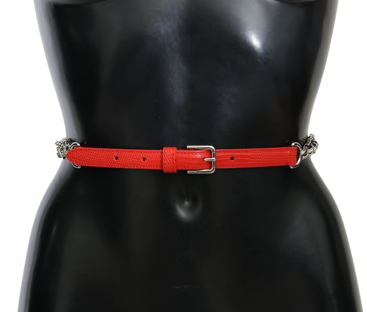 Red Leather Roses Floral Silver Waist Belt - 80-cm-32-inches