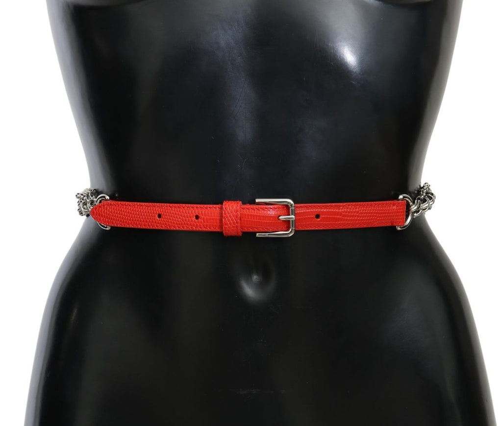 Red Leather Roses Floral Silver Waist Belt - 70-cm-28-inches