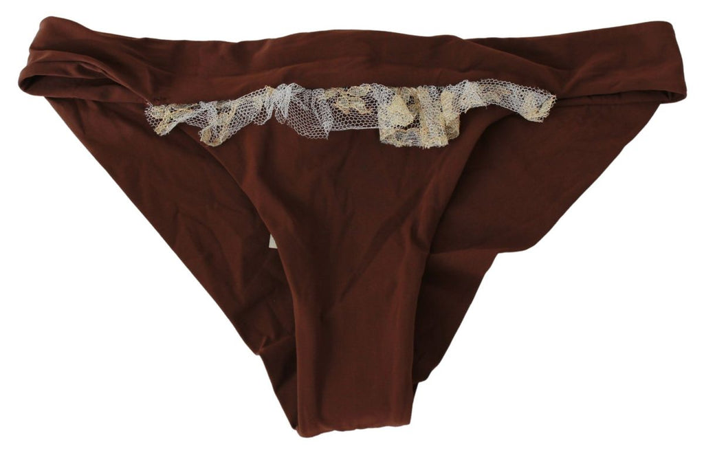 Brown Lace Beachwear Two Piece Bikini Swimsuit - it42-m