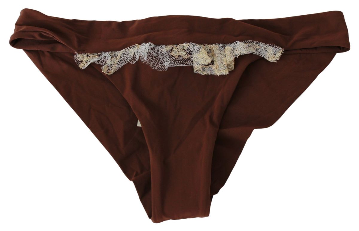 Brown Lace Beachwear Two Piece Bikini Swimsuit - it42-m