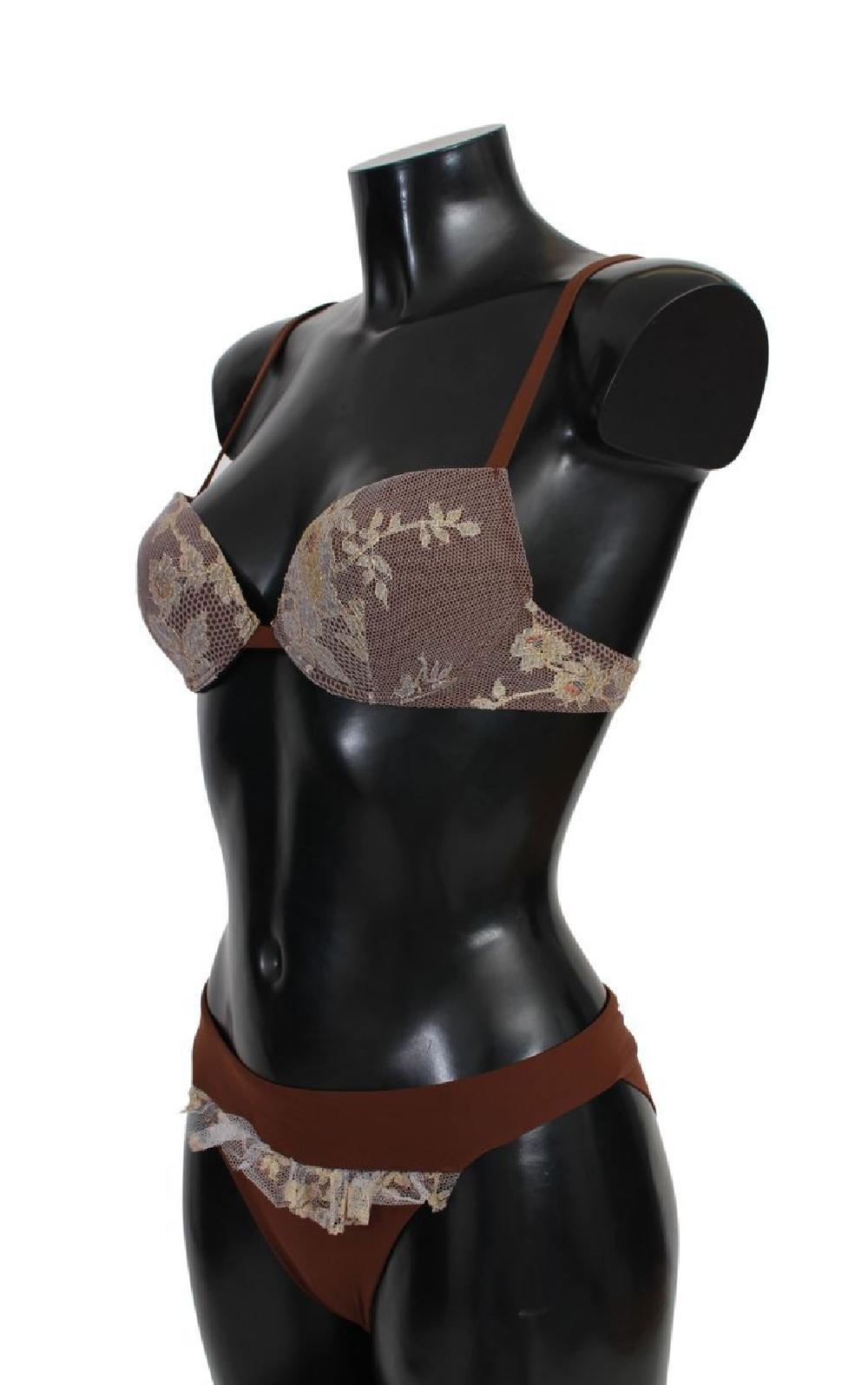 Brown Lace Beachwear Two Piece Bikini Swimsuit - it42-m