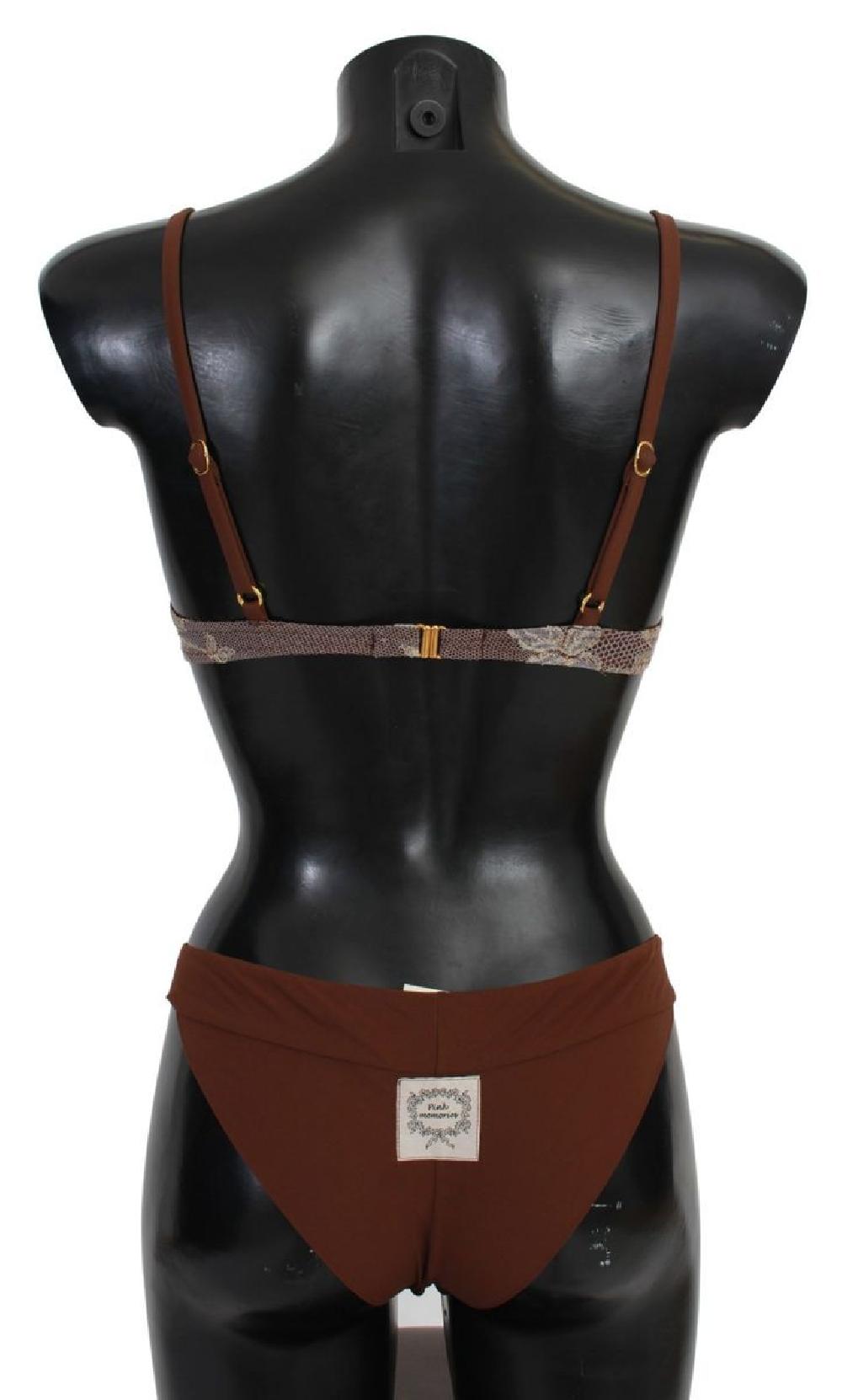 Brown Lace Beachwear Two Piece Bikini Swimsuit - it42-m