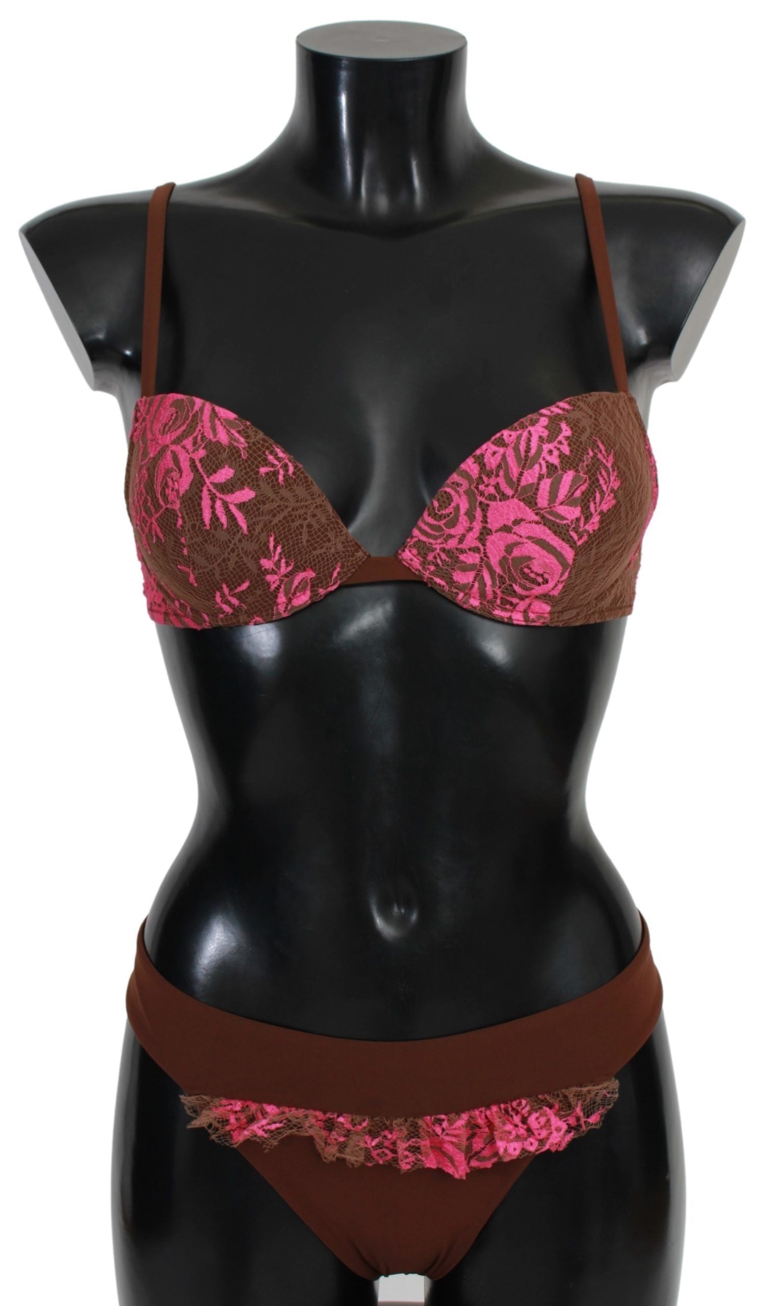 Pink Brown Two Piece Swimsuit Beachwear - it42-m