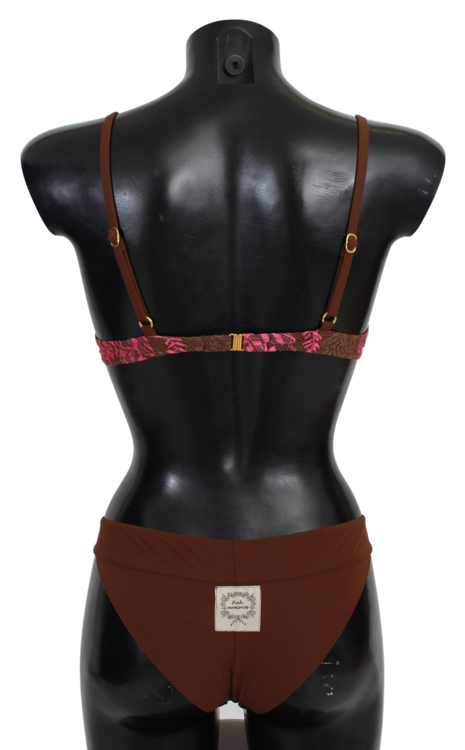 Pink Brown Two Piece Swimsuit Beachwear - it42-m