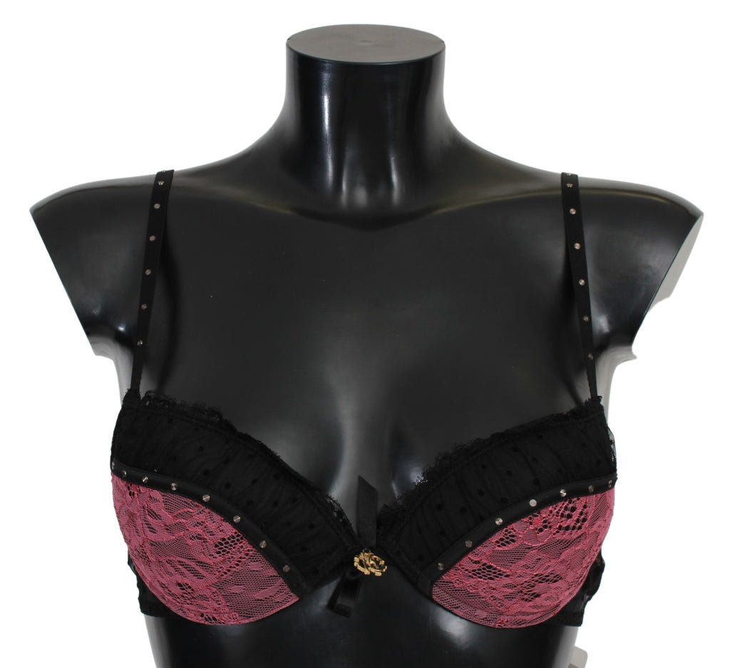 Black Pink Lace Push Up Bra Underwear - it1-xs