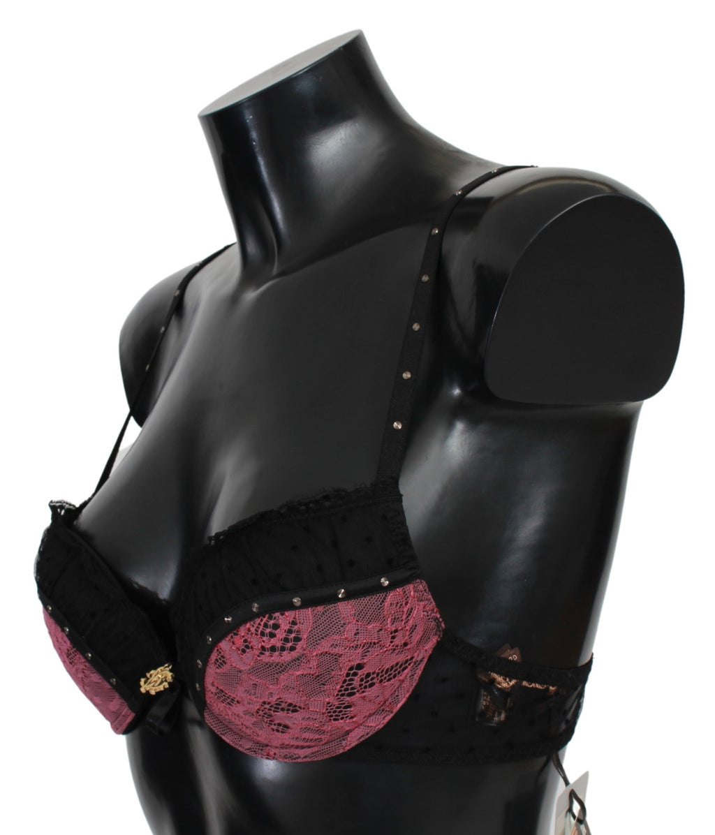 Black Pink Lace Push Up Bra Underwear - it1-xs