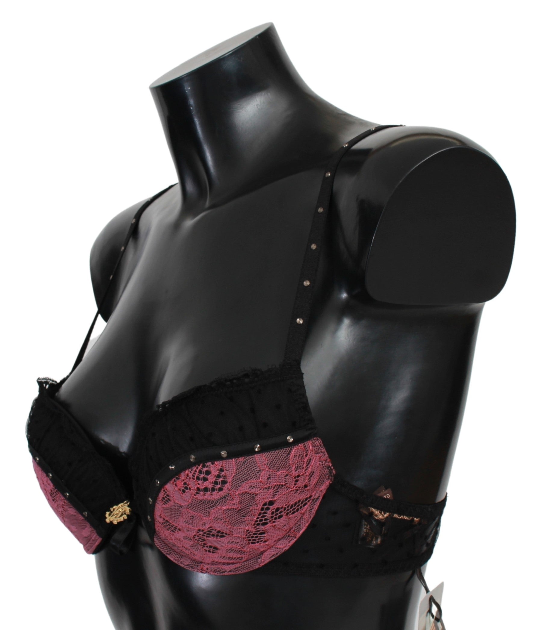 Black Pink Lace Push Up Bra Underwear - it1-xs