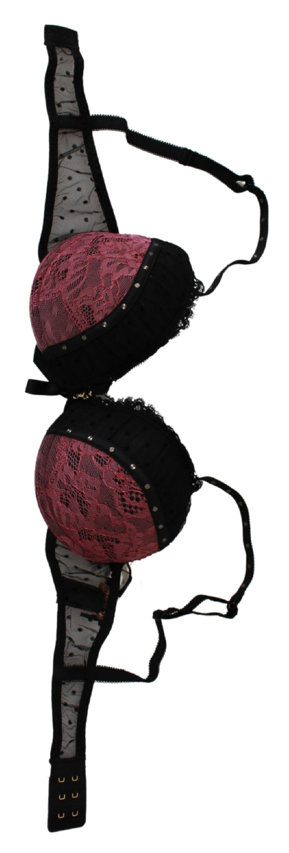 Black Pink Lace Push Up Bra Underwear - it1-xs