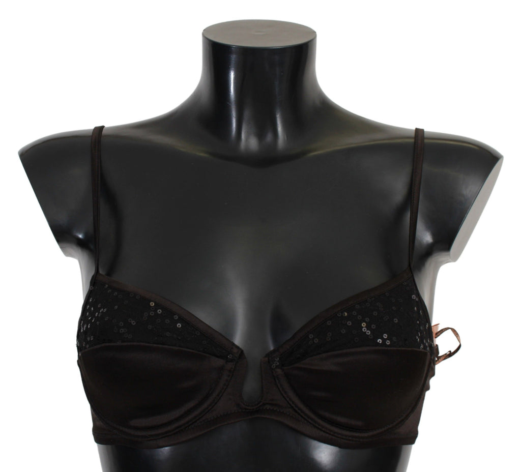 Brown Sequined Balconcino Bra Underwear - it2-s