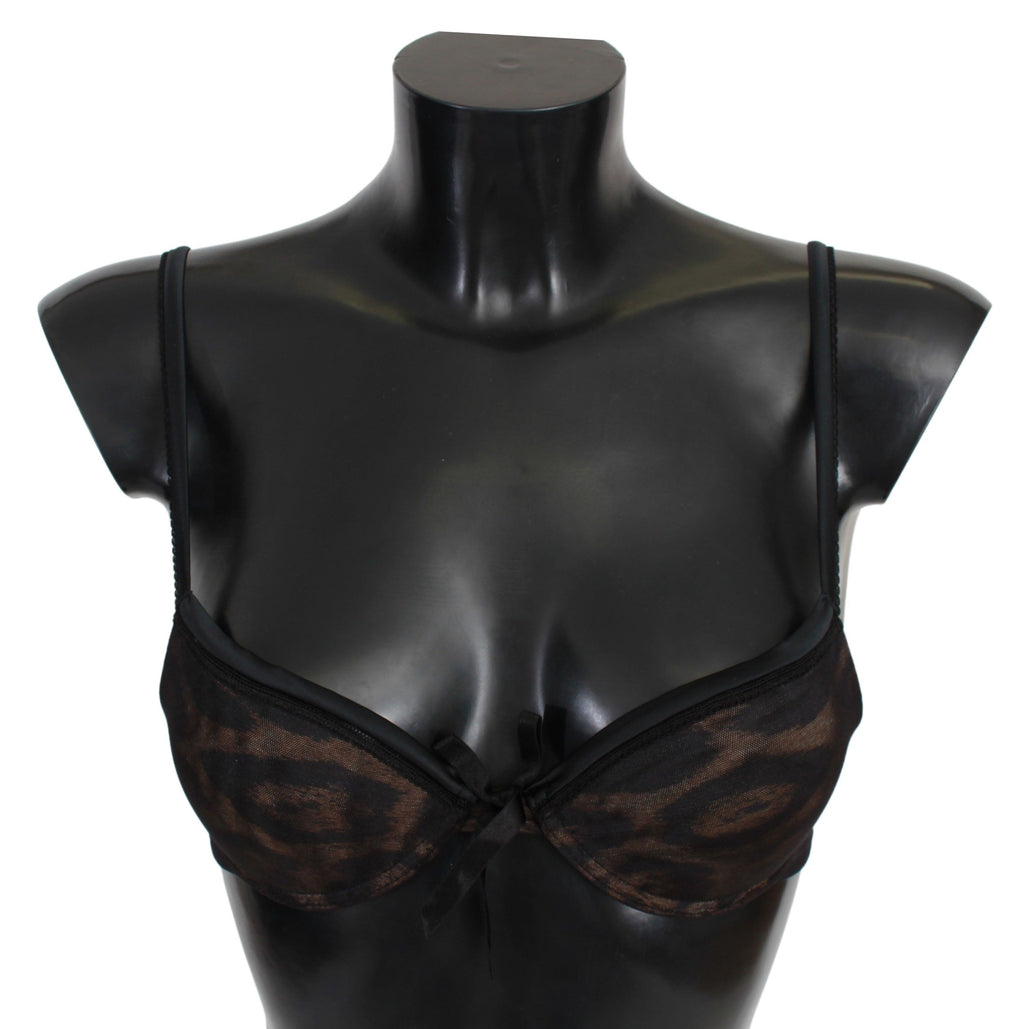 Black Leopard Nylon Push Up Bra Underwear - it1-xs