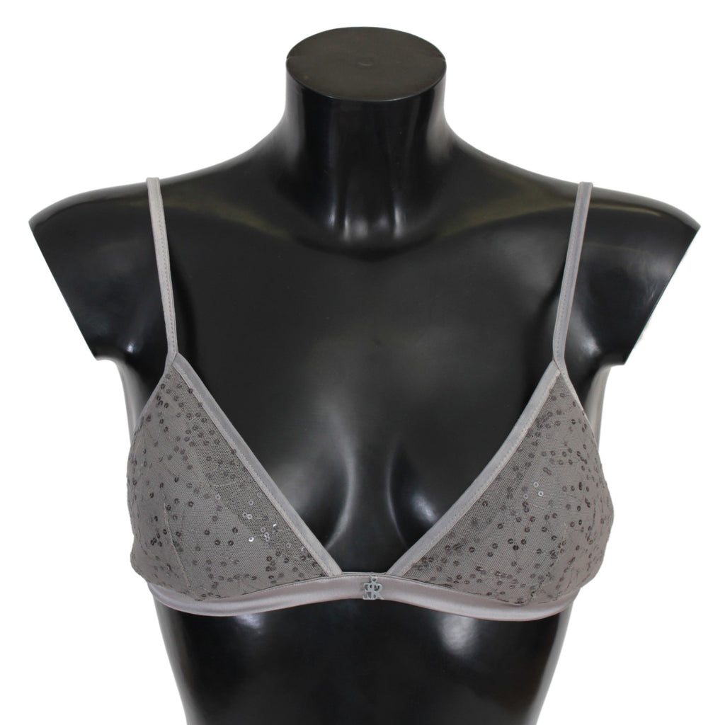 Gray Nylon Sequined Triangolo Bra Underwear - it2-s