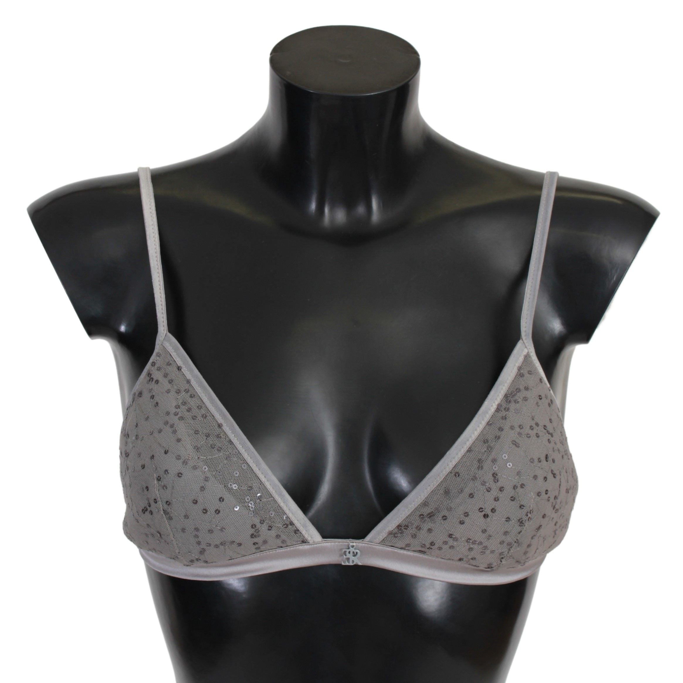 Gray Nylon Sequined Triangolo Bra Underwear - it2-s