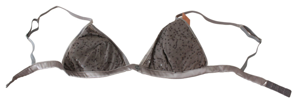 Gray Nylon Sequined Triangolo Bra Underwear - it2-s