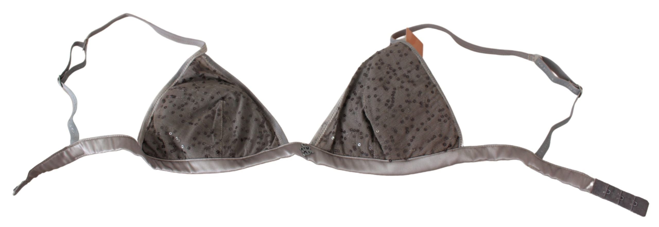 Gray Nylon Sequined Triangolo Bra Underwear - it2-s