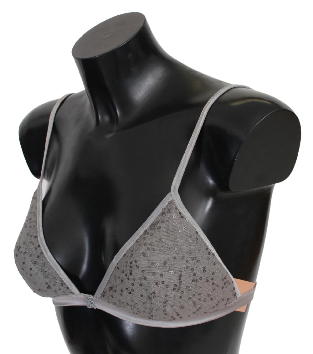 Gray Nylon Sequined Triangolo Bra Underwear - it2-s