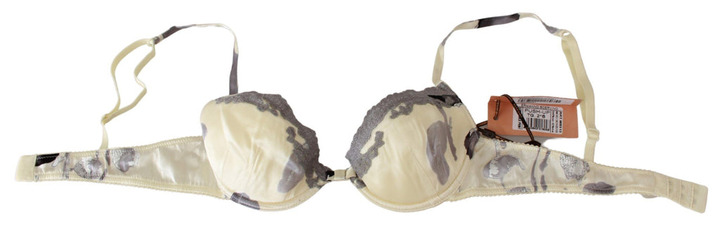 Beige Gray Lace Push Up Bra Silk Underwear - it2-s