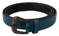Blue Leather Amber Crystal Baroque Buckle Belt - 90-cm-36-inches