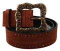 Brown Suede Leather Studded Baroque Belt - 90-cm-36-inches