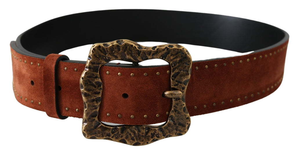 Brown Suede Leather Studded Baroque Belt - 90-cm-36-inches