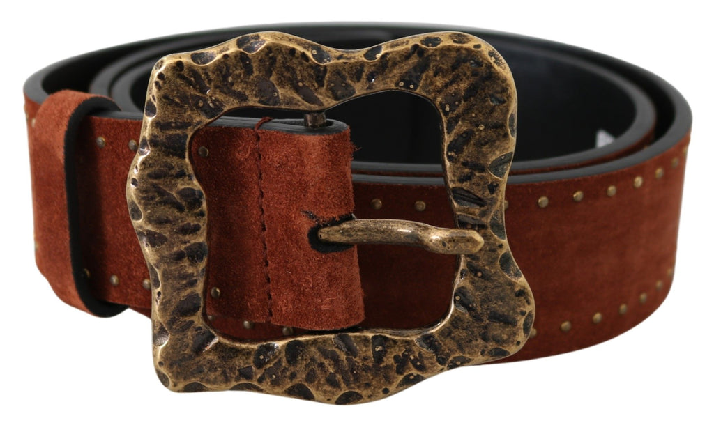 Brown Suede Leather Studded Baroque Belt - 90-cm-36-inches
