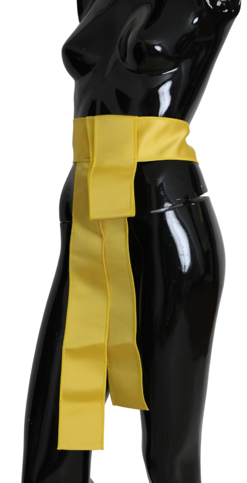 Yellow Wide Snap Button Closure Silk Belt - it42-m