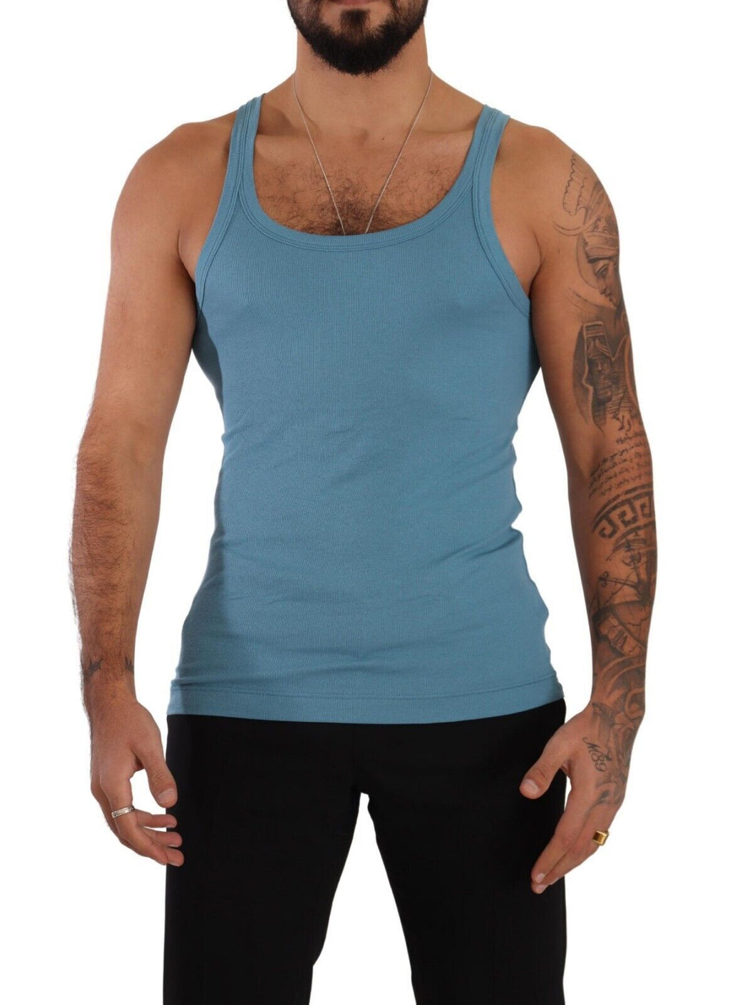 Blue Cotton Round Neck T-shirt Tank Underwear - it4-s