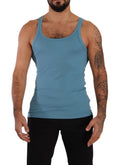 Blue Cotton Round Neck T-shirt Tank Underwear - it4-s